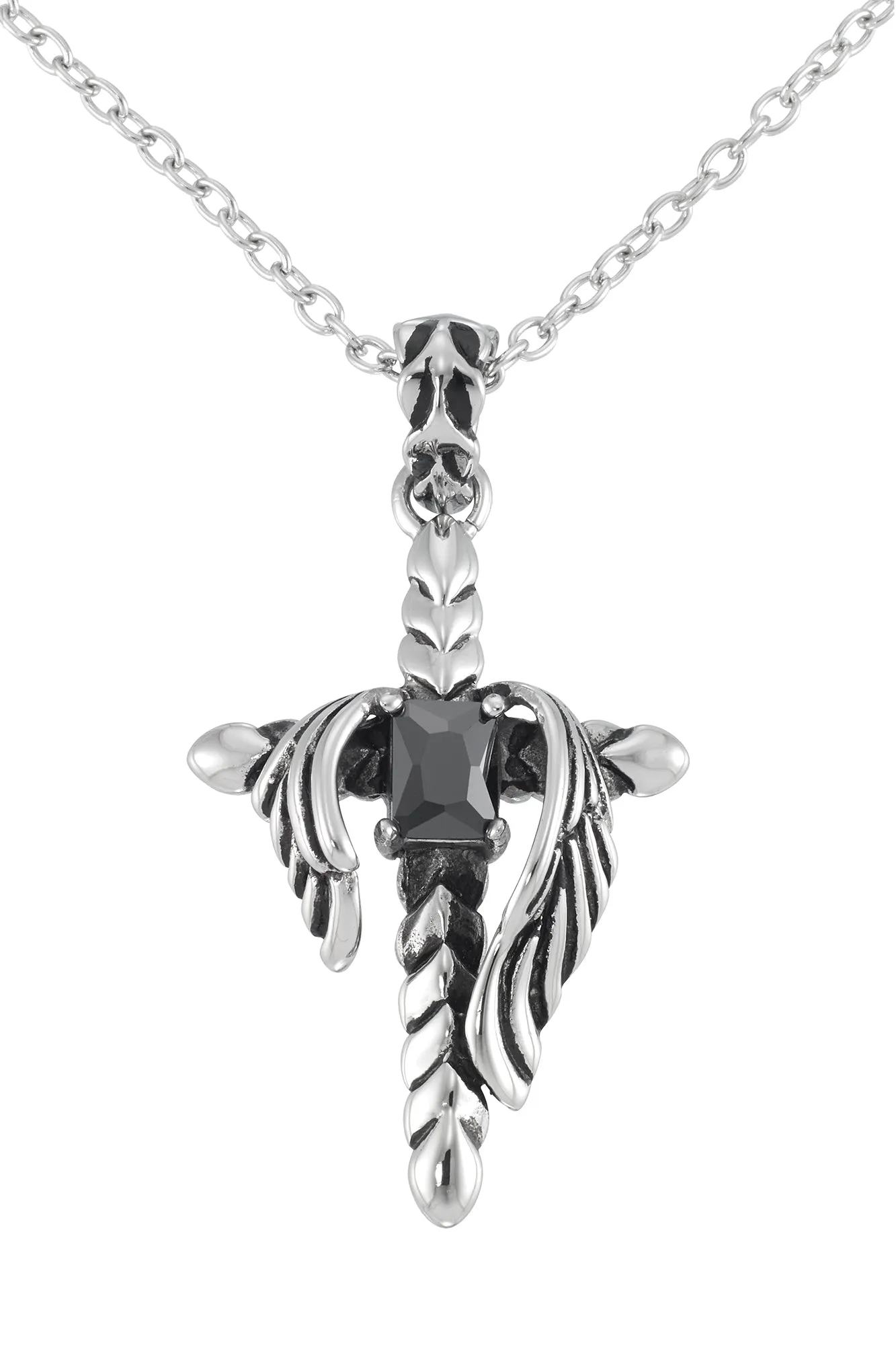 Men's Stainless Steel Black CZ Cross Pendant