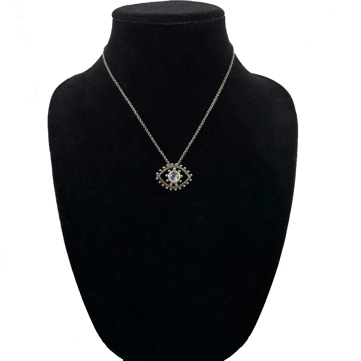 Moonstone Evil Eye Pendant Necklace Sterling Silver