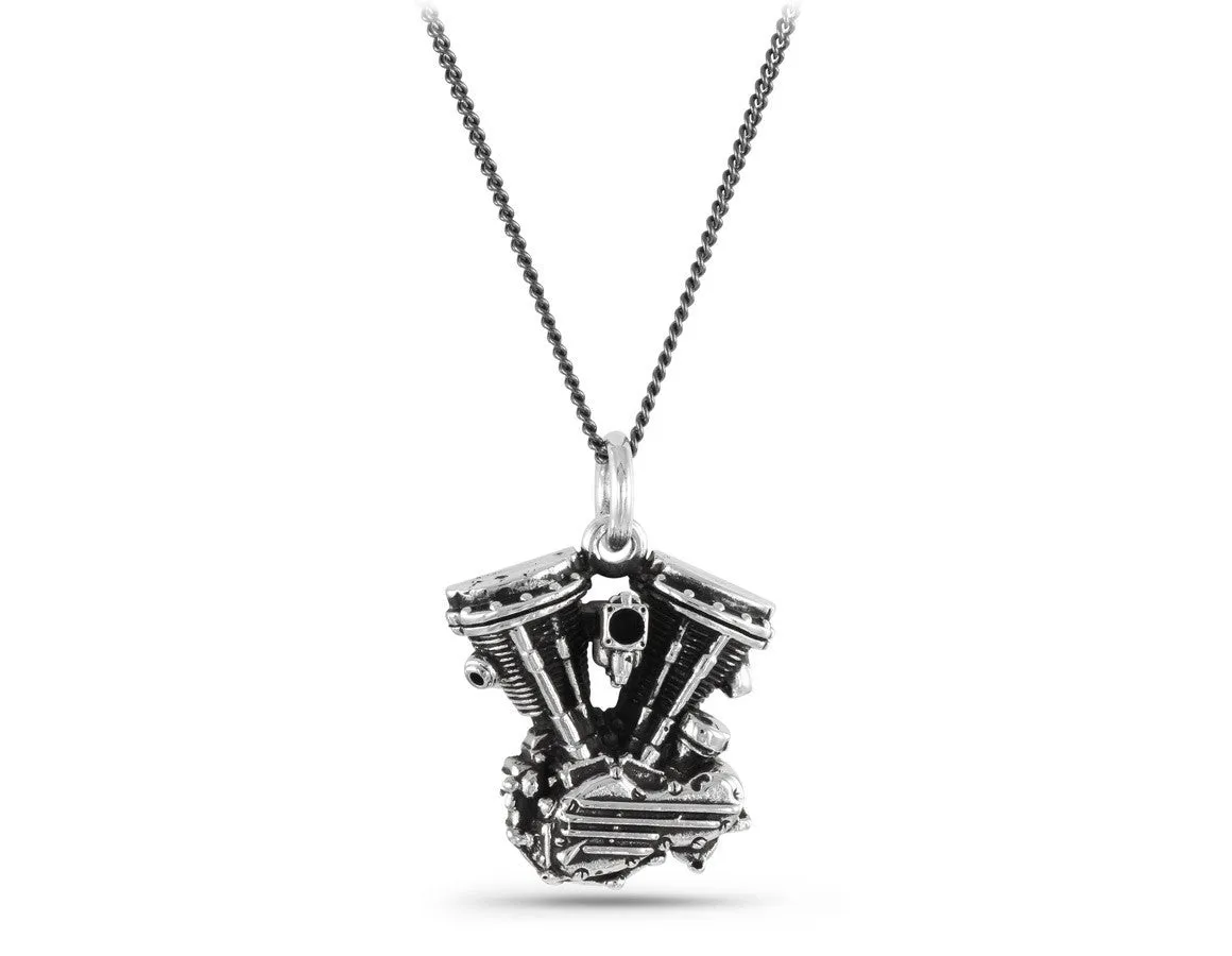 Motorcycle Engine Necklace - Silver