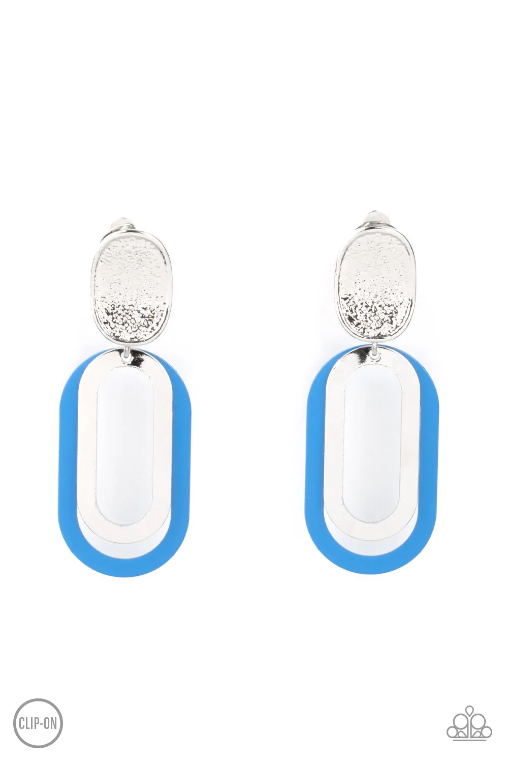 Paparazzi Accessories - Melrose Mystery #E523/Peg/G1 - Blue Clip On Earrings