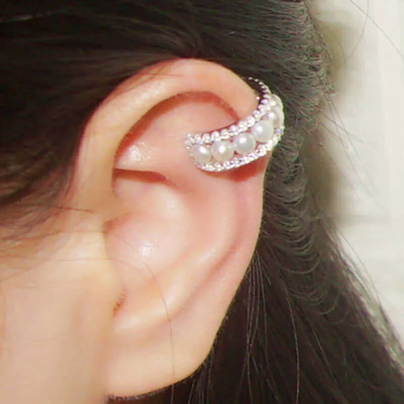 Pearl Ear Cuff Clip on Earrings
