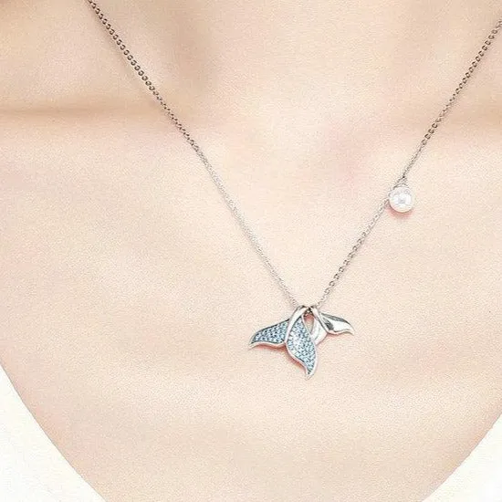 "Tear from a Mermaid" Cubic Zirconia 925 Sterling Silver Fashion Pendant Necklace