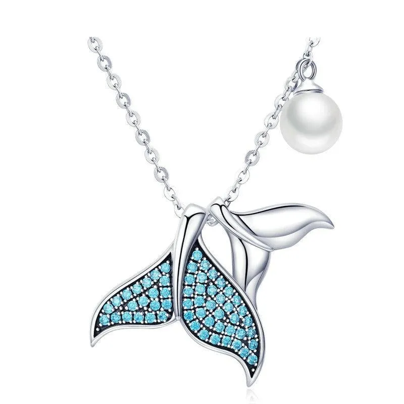 "Tear from a Mermaid" Cubic Zirconia 925 Sterling Silver Fashion Pendant Necklace