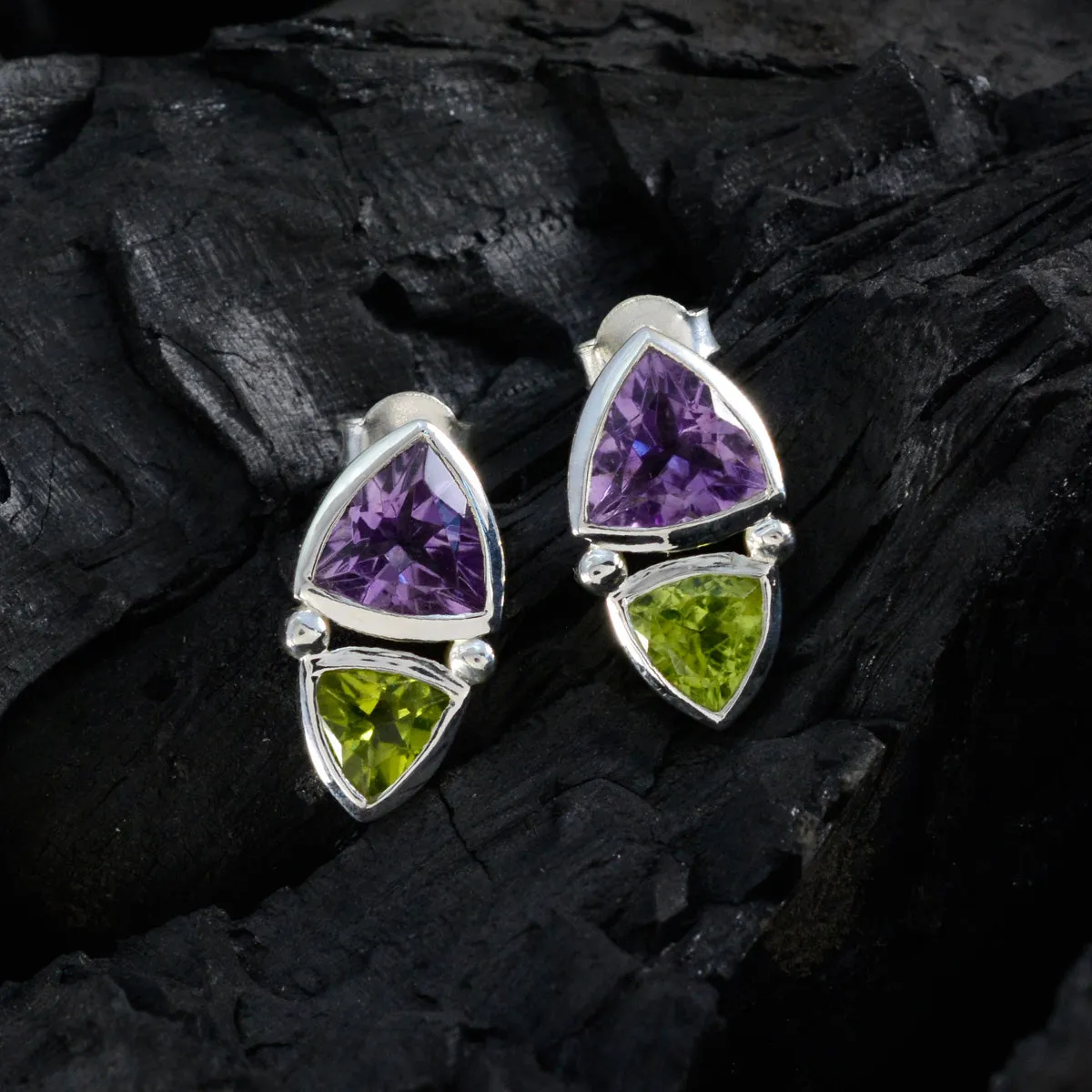Riyo Decorative 925 Sterling Silver Earring For Lady Multi Earring Bezel Setting Multi Earring Stud Earring