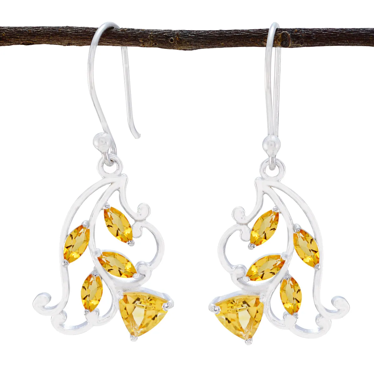 Riyo Genuine Gems multi shape Faceted Yellow Citrine Silver Earring gift for handmade