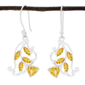 Riyo Genuine Gems multi shape Faceted Yellow Citrine Silver Earring gift for handmade