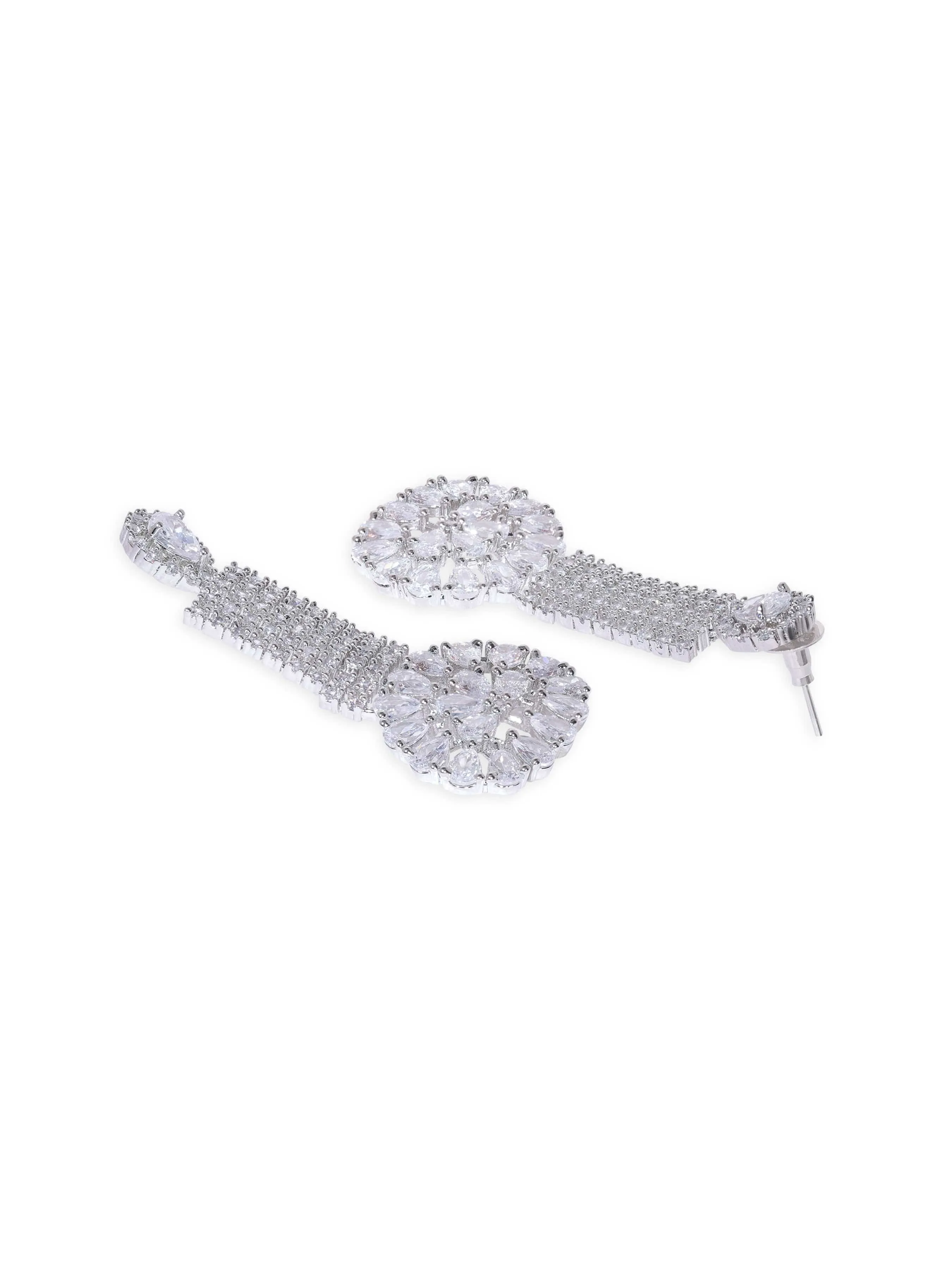 Rubans Rhodium plated pave zirconia studded statement  choker necklace