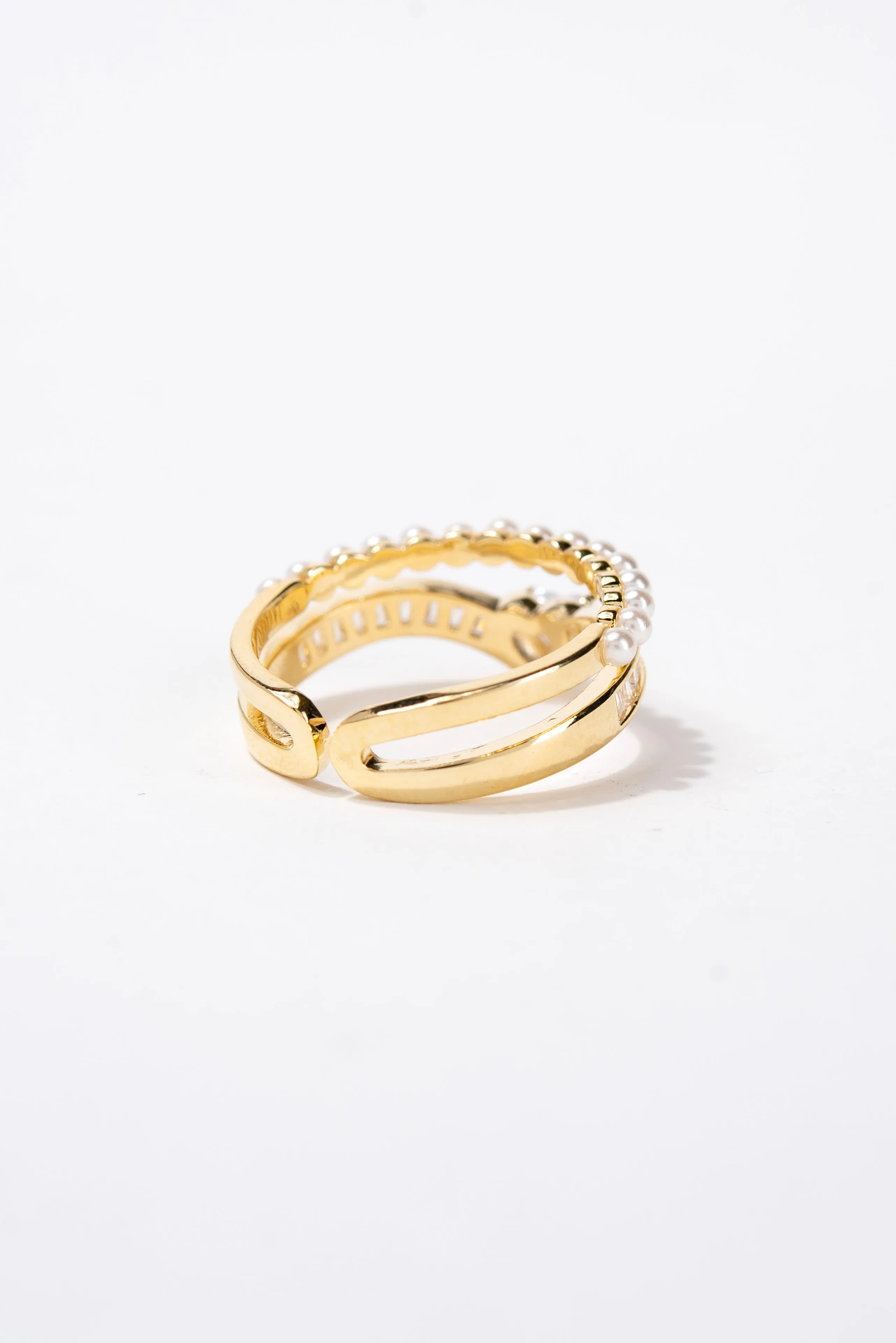 Stacey Elegant CZ Pearl Double Row Ring