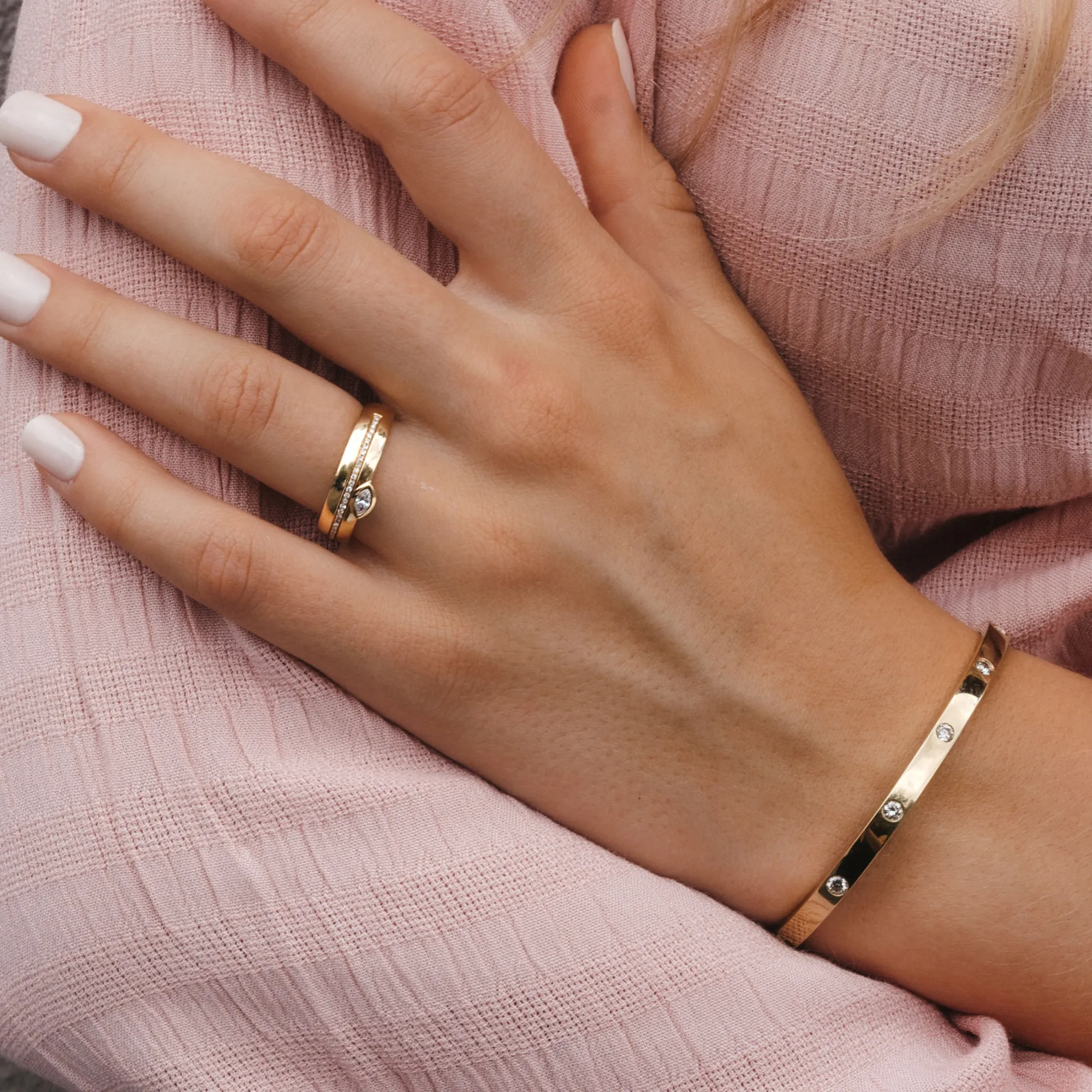 Stacked in Place Marquise Ring