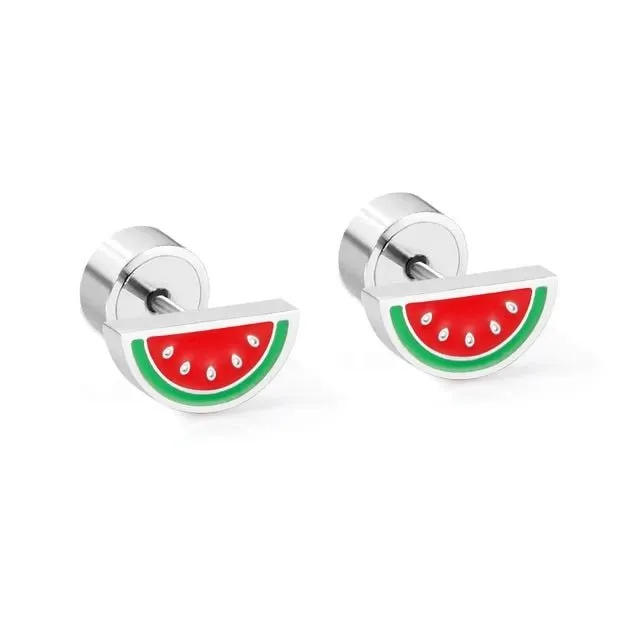STAINLESS STEEL COLORED WATERMELON EARRINGS FOR GIRLS