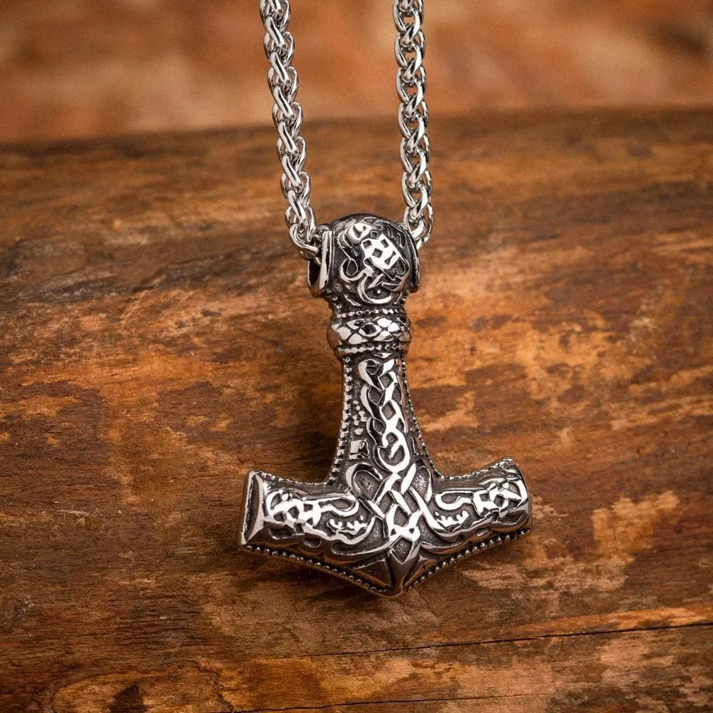 Stainless Steel Fenrir Mjolnir Pendant
