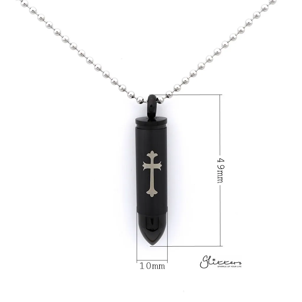 Stainless Steel Openable Bullet Pendant with Cross Pattern - Keepsake | Memorial