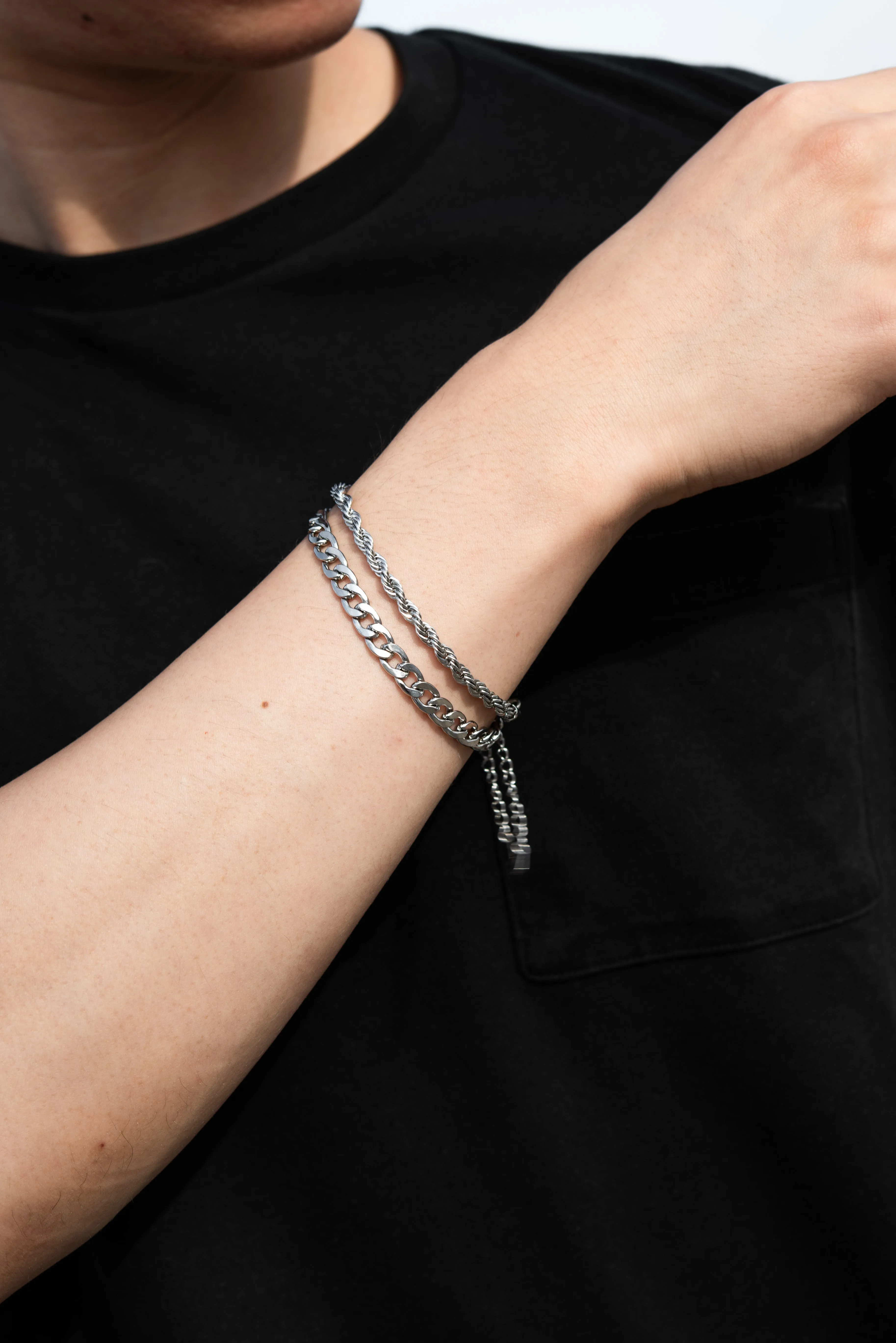 Stainless Steel Rope Chain Bracelet - Silver