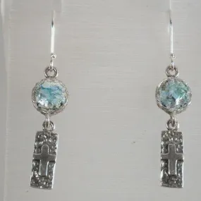 Sterling Silver cross earrings from the Holy Land with Roman Glass