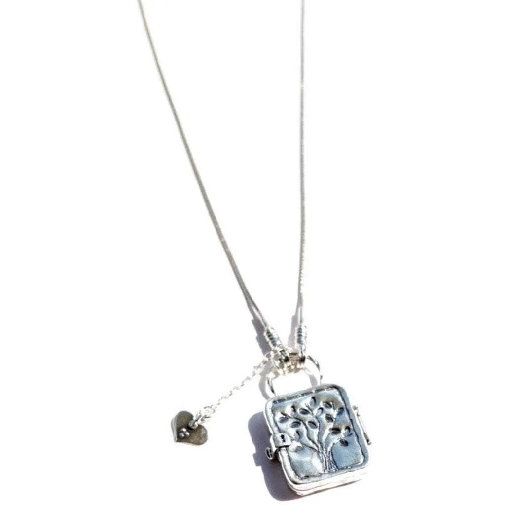 Sterling Silver necklace for woman locket engraved, tree drawing with a charm
