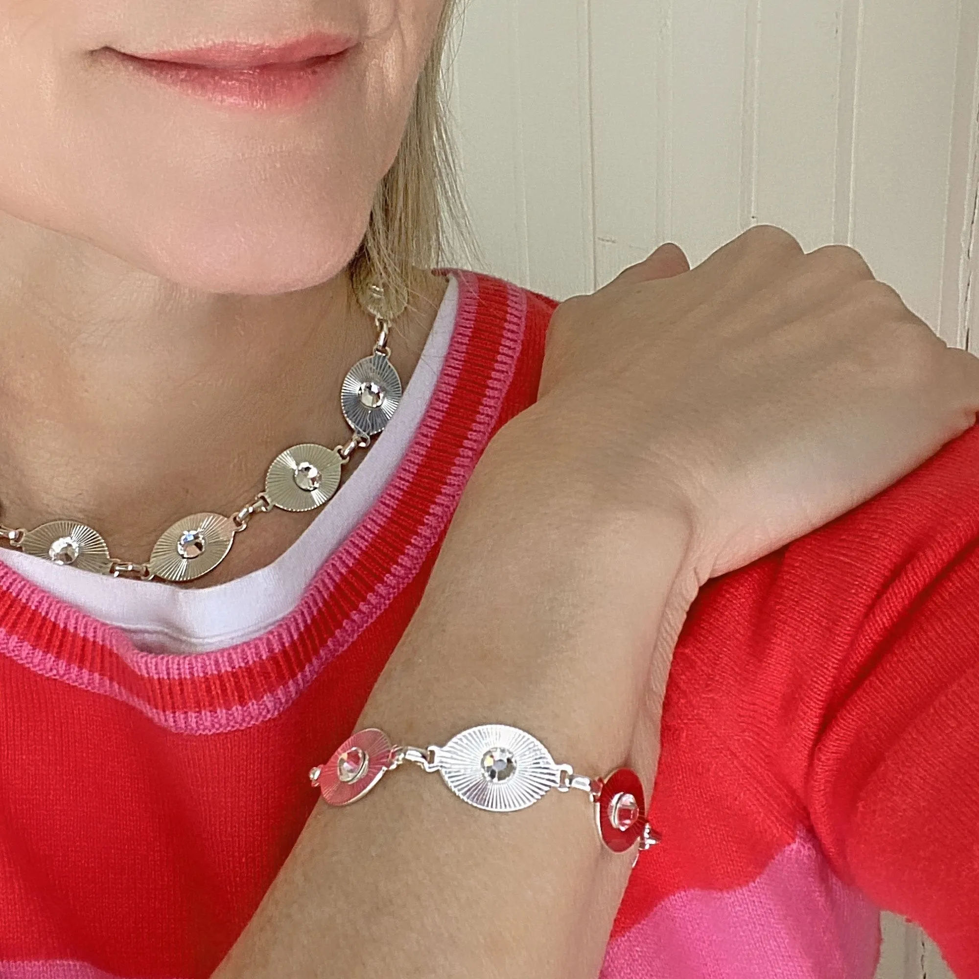 TAYA silver and crystal link bracelet