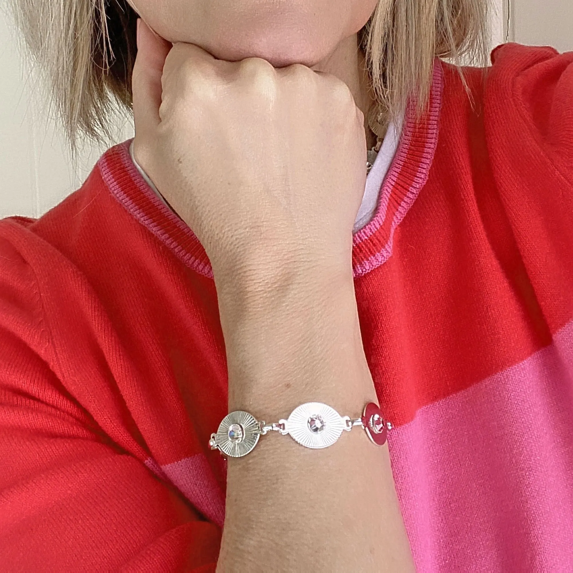 TAYA silver and crystal link bracelet