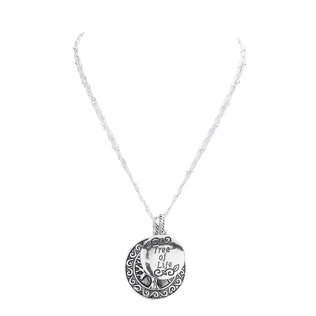 Tree of Life Antique Metal Round Pendant Necklace