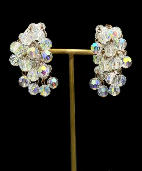 【USA輸入】ヴィンテージ  オーロラ ガラスビーズ クラスター イヤリング/Vintage Aurora Glass Beads Cluster Clip On Earrings