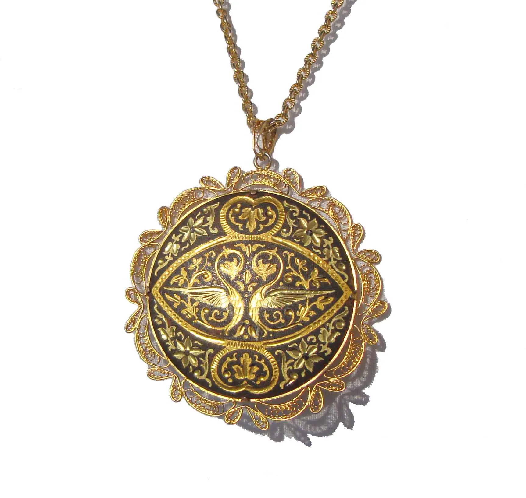 Vintage 70s Damascene Necklace Toledo Medallion Necklace
