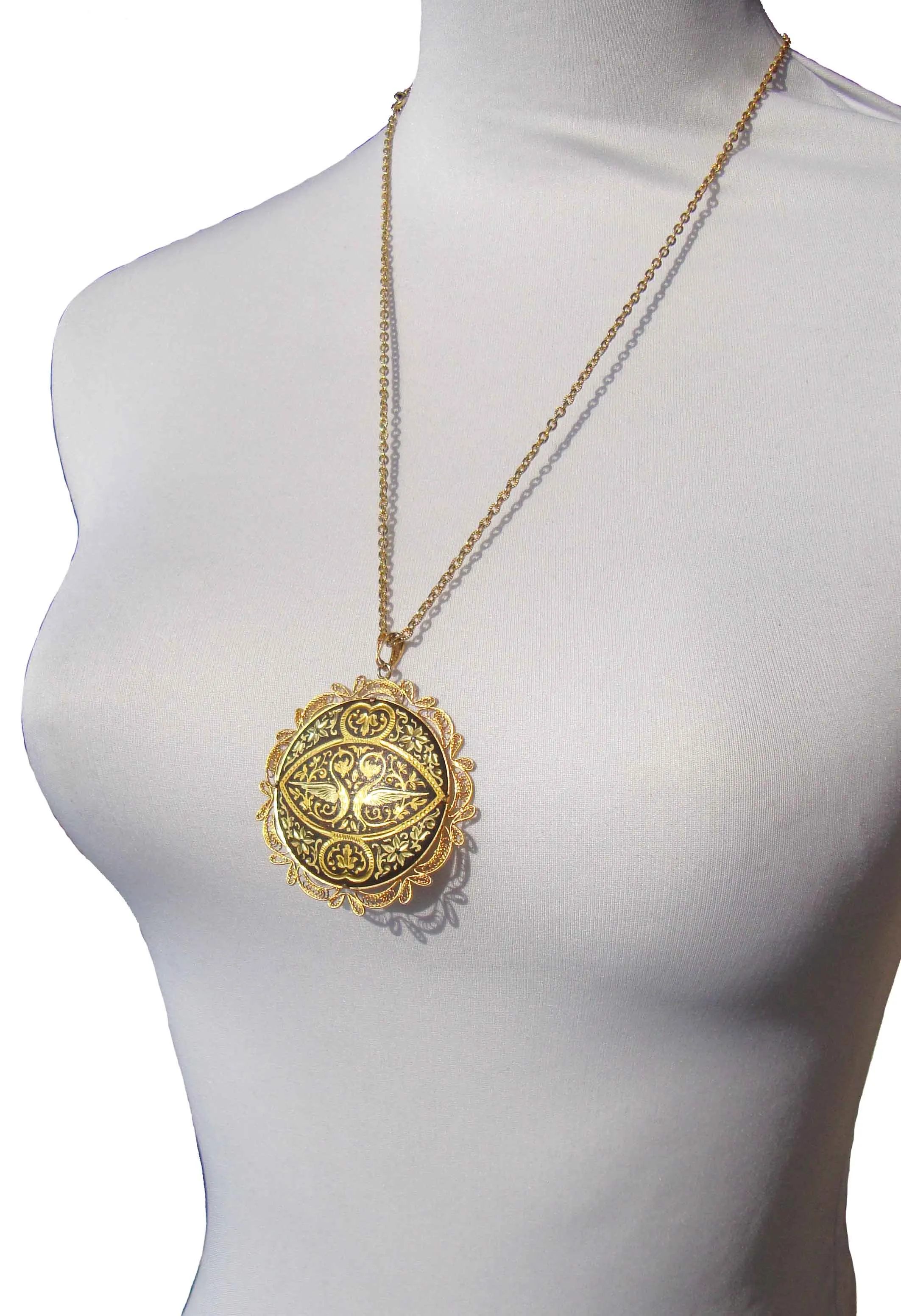 Vintage 70s Damascene Necklace Toledo Medallion Necklace