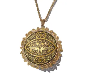Vintage 70s Damascene Necklace Toledo Medallion Necklace